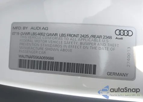2019 Audi A5 45 Premium from USA, damaged, VIN WAUTNAF55KA069686